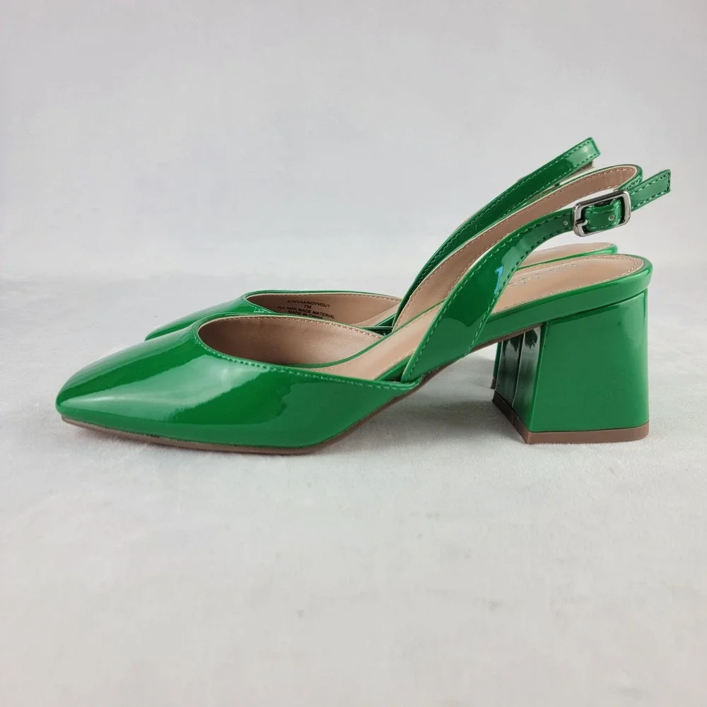Madden Girl Novvaa Green Patent Slingback Block Heel Square Toe Pumps 7M